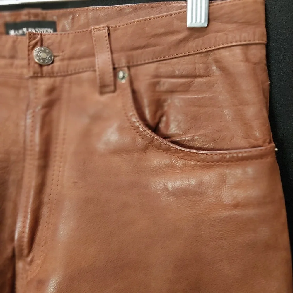 Mans Fashion Brown Nubuck Buffalo Leather Pants Straight Leg 33x27 German Leder